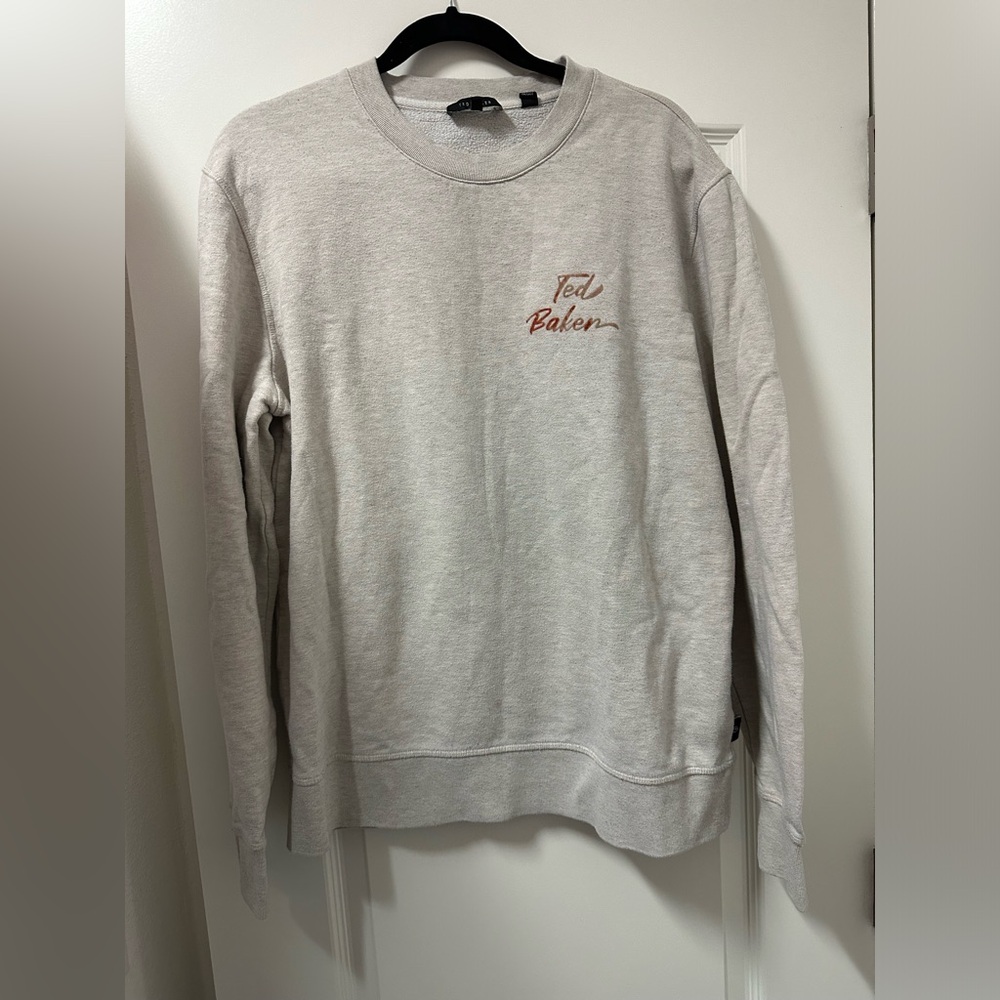 Ted Baker London Light Cream Grey Gray Crewneck Sweater with Logo